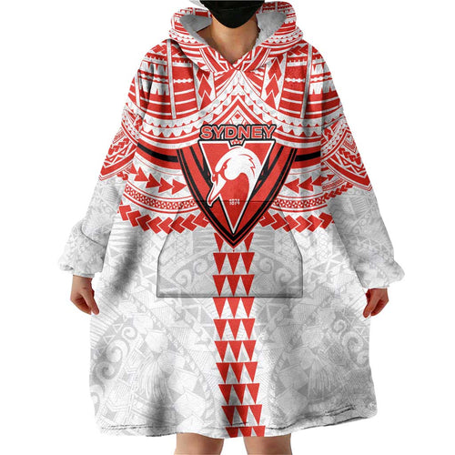 Personalized Sydney Swans Wearable Blanket Hoodie Polynesian Tribal Pattern Heritage Football