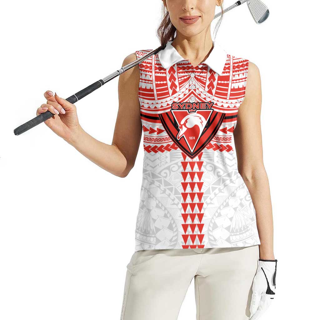 Personalized Sydney Swans Women Sleeveless Polo Shirt Polynesian Tribal Pattern Heritage Football