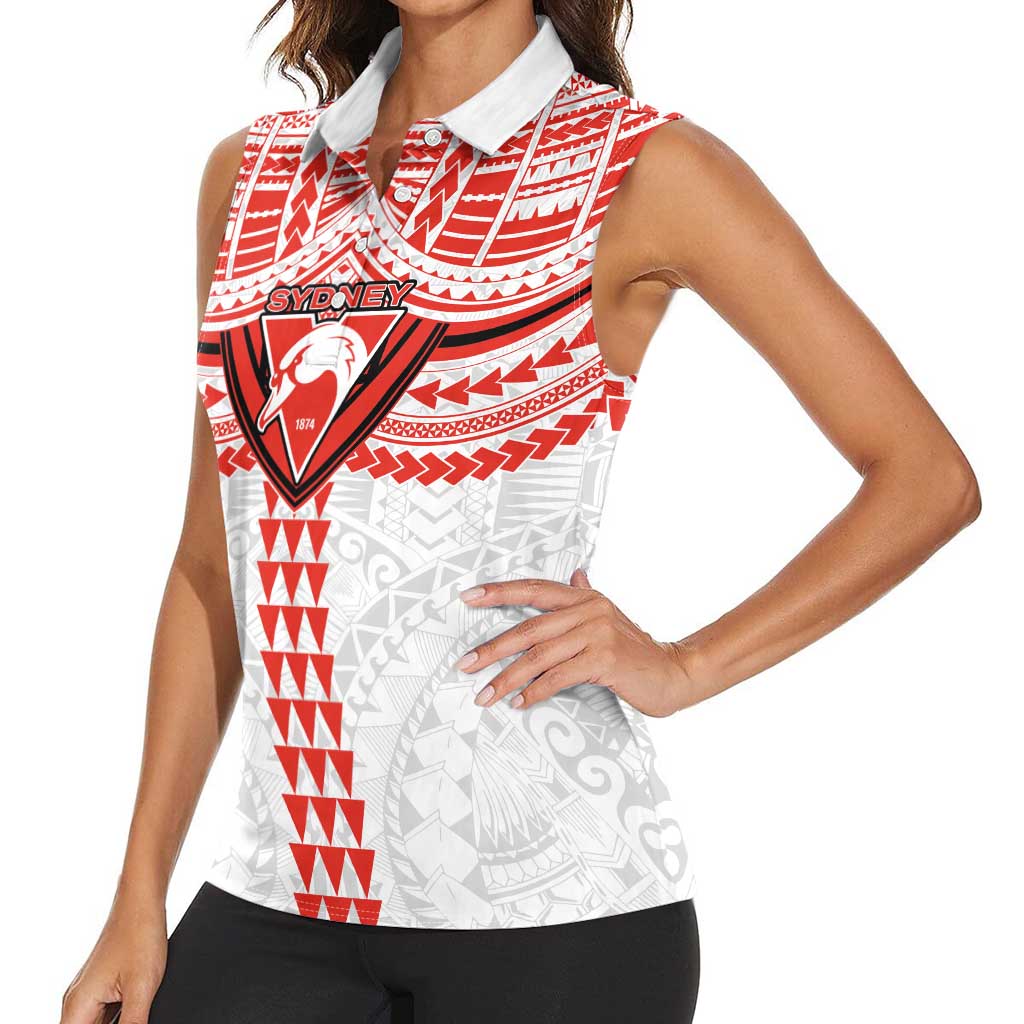 Personalized Sydney Swans Women Sleeveless Polo Shirt Polynesian Tribal Pattern Heritage Football