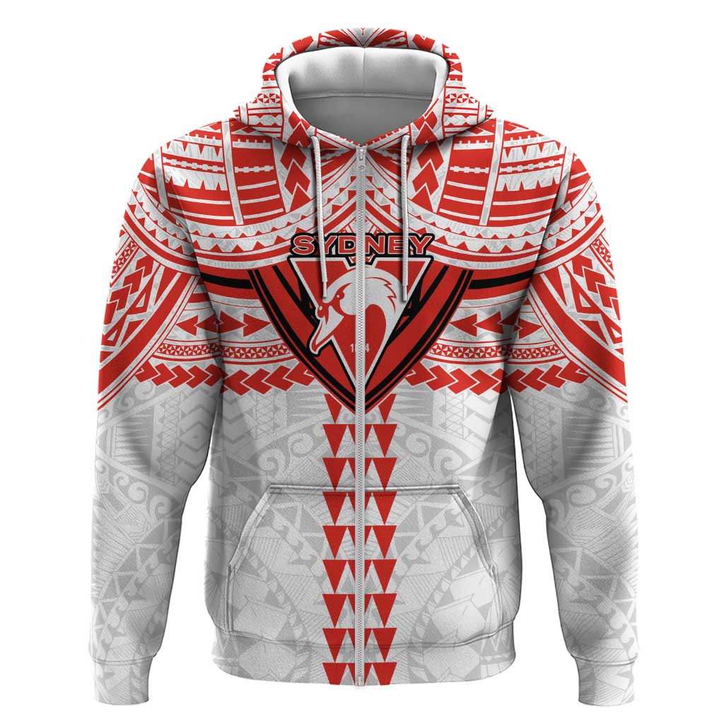 Personalized Sydney Swans Zip Hoodie Polynesian Tribal Pattern Heritage Football