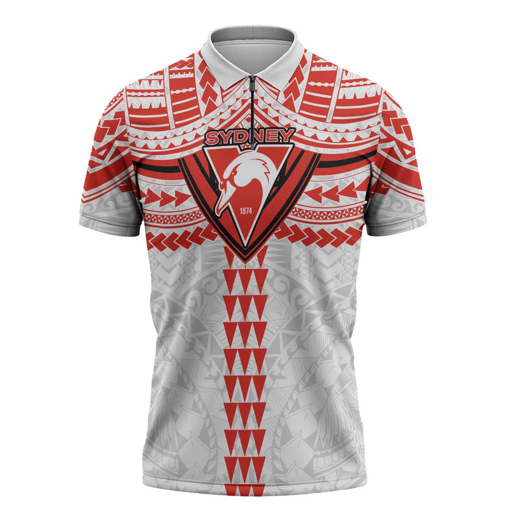 Personalized Sydney Swans Zipper Polo Shirt Polynesian Tribal Pattern Heritage Football