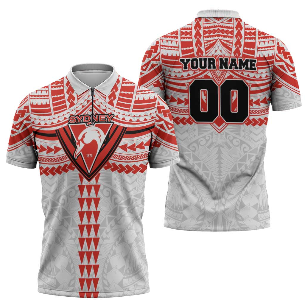 Personalized Sydney Swans Zipper Polo Shirt Polynesian Tribal Pattern Heritage Football