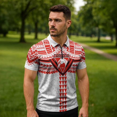 Personalized Sydney Swans Zipper Polo Shirt Polynesian Tribal Pattern Heritage Football