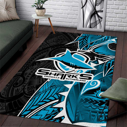 Cronulla Sharks Area Rug Polynesian Tribal Tattoo Pacific Sport Art