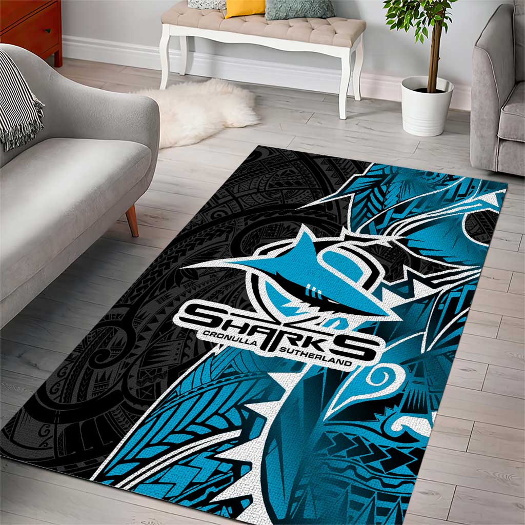 Cronulla Sharks Area Rug Polynesian Tribal Tattoo Pacific Sport Art