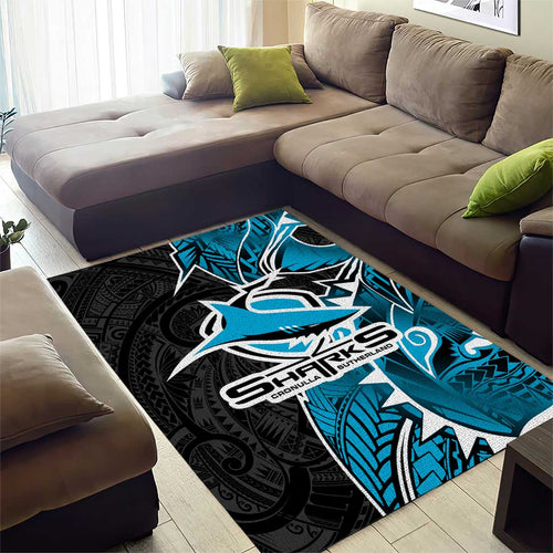 Cronulla Sharks Area Rug Polynesian Tribal Tattoo Pacific Sport Art
