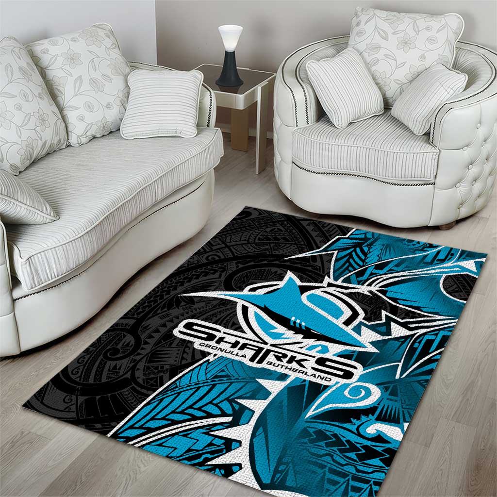 Cronulla Sharks Area Rug Polynesian Tribal Tattoo Pacific Sport Art