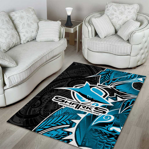 Cronulla Sharks Area Rug Polynesian Tribal Tattoo Pacific Sport Art