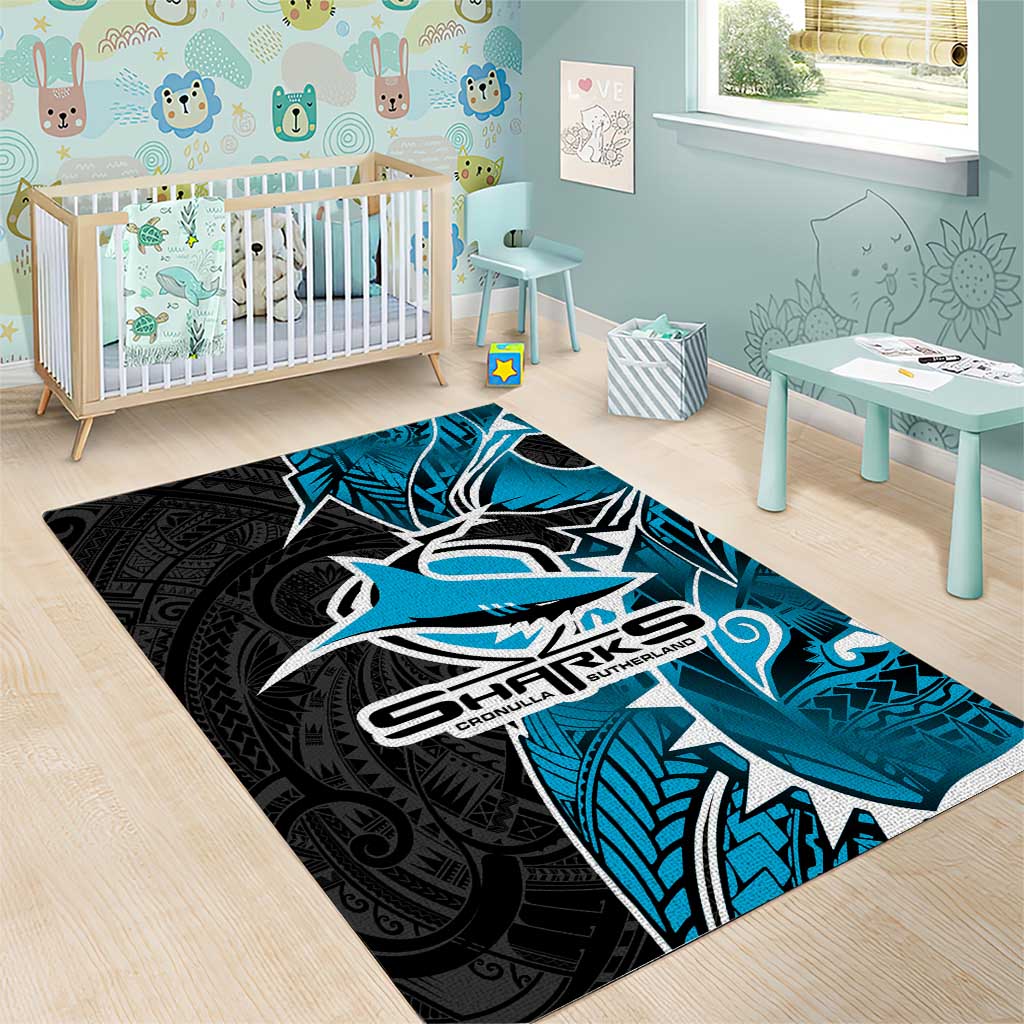 Cronulla Sharks Area Rug Polynesian Tribal Tattoo Pacific Sport Art
