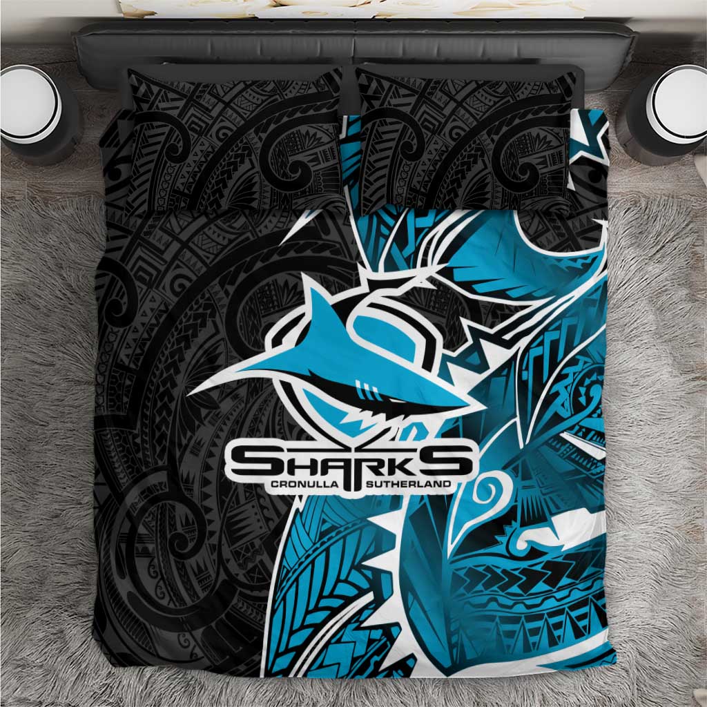Cronulla Sharks Bedding Set Polynesian Tribal Tattoo Pacific Sport Art