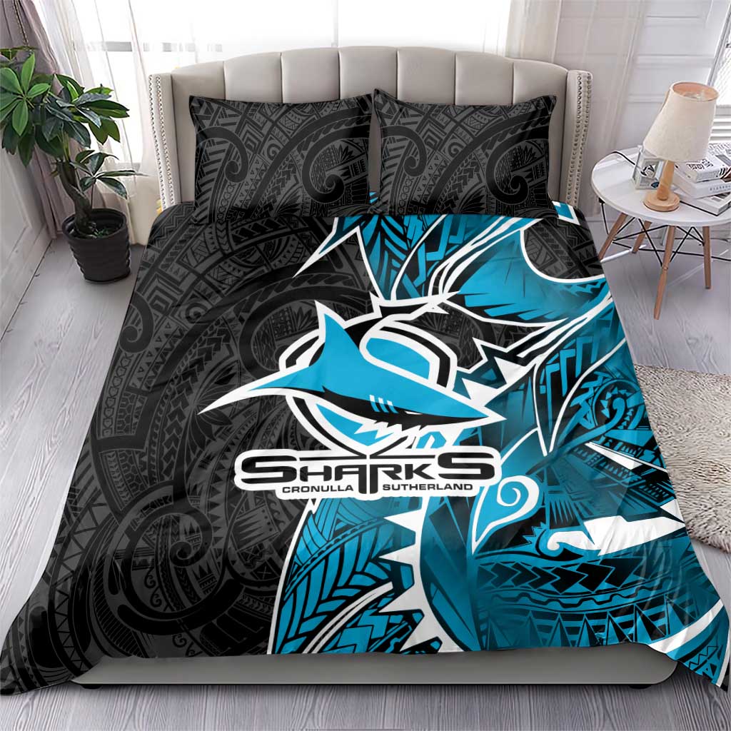 Cronulla Sharks Bedding Set Polynesian Tribal Tattoo Pacific Sport Art