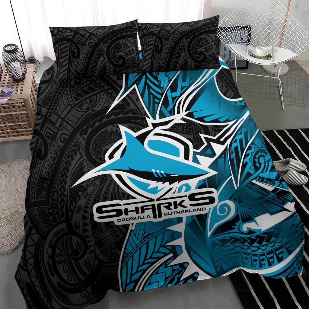 Cronulla Sharks Bedding Set Polynesian Tribal Tattoo Pacific Sport Art