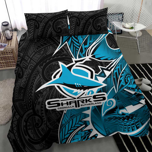 Cronulla Sharks Bedding Set Polynesian Tribal Tattoo Pacific Sport Art