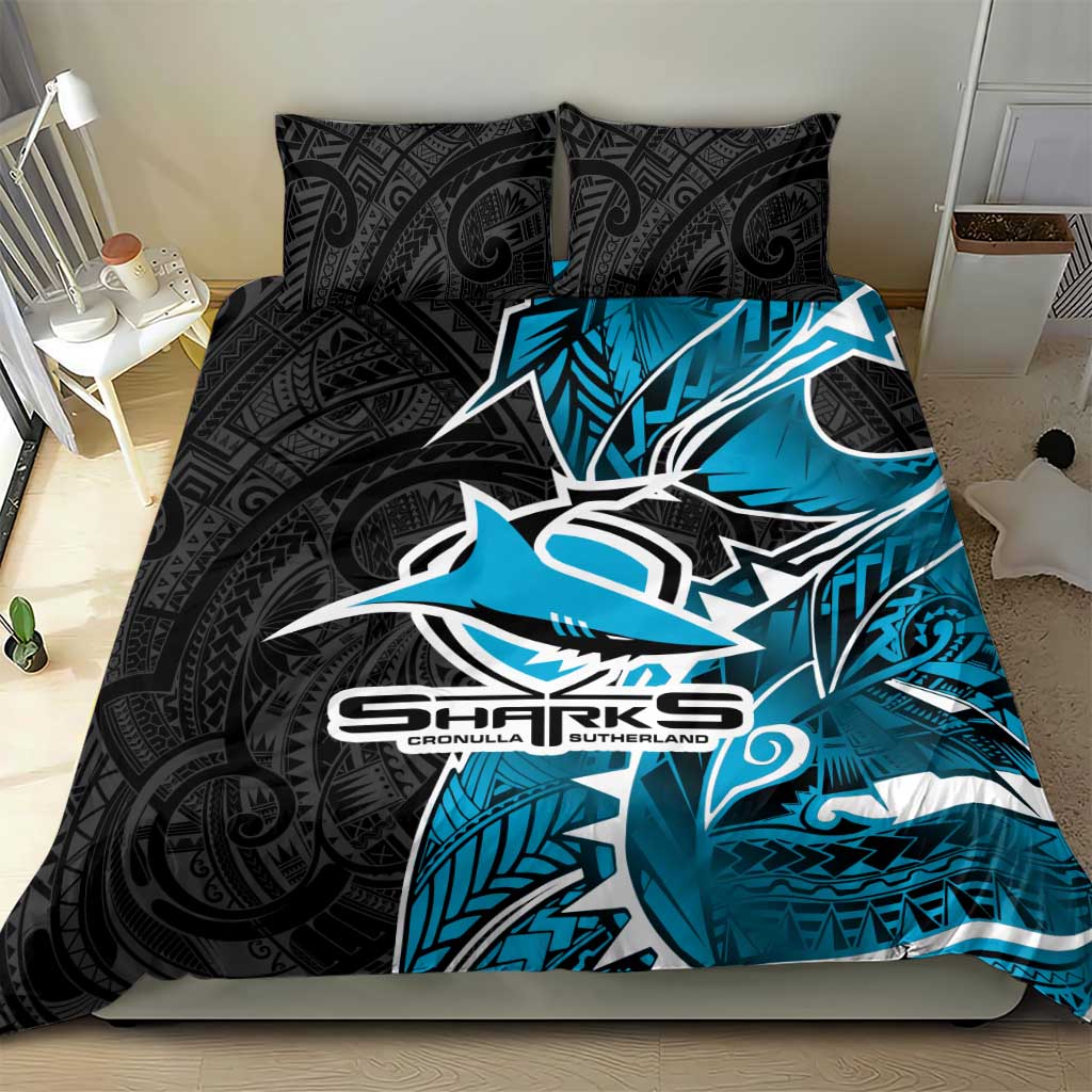 Cronulla Sharks Bedding Set Polynesian Tribal Tattoo Pacific Sport Art