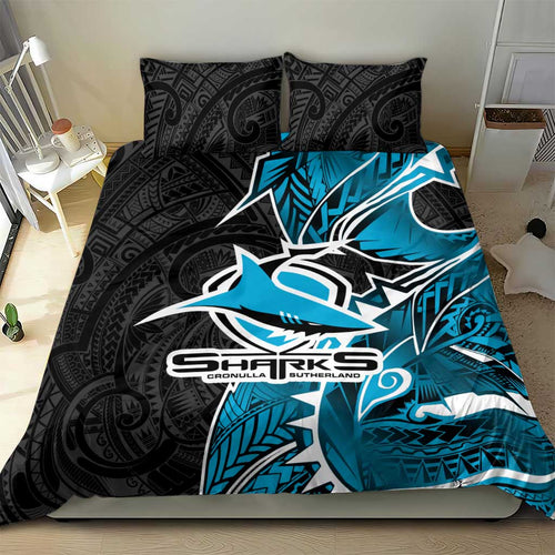 Cronulla Sharks Bedding Set Polynesian Tribal Tattoo Pacific Sport Art