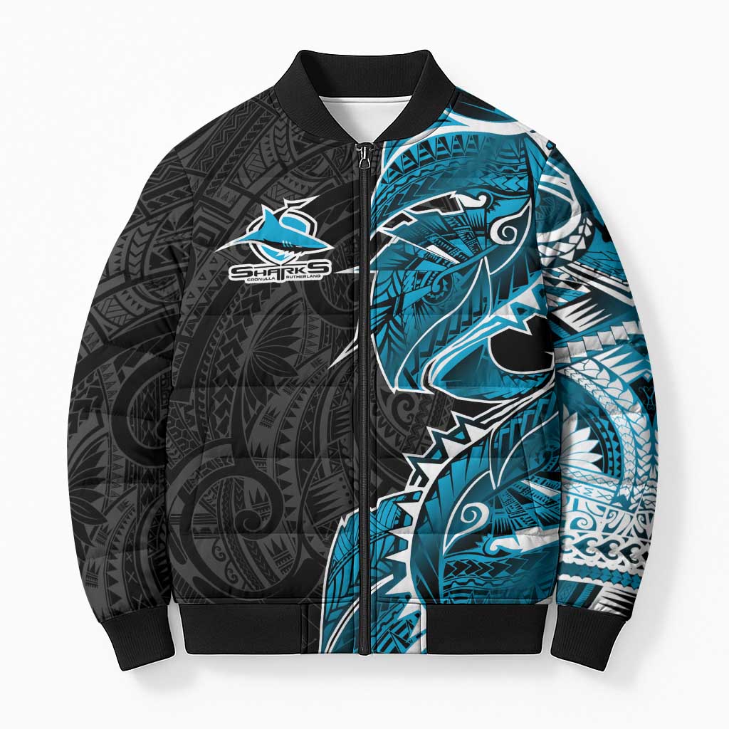 Cronulla Sharks Bomber Puffer Jacket Polynesian Tribal Tattoo Pacific Sport Art