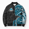 Cronulla Sharks Bomber Puffer Jacket Polynesian Tribal Tattoo Pacific Sport Art