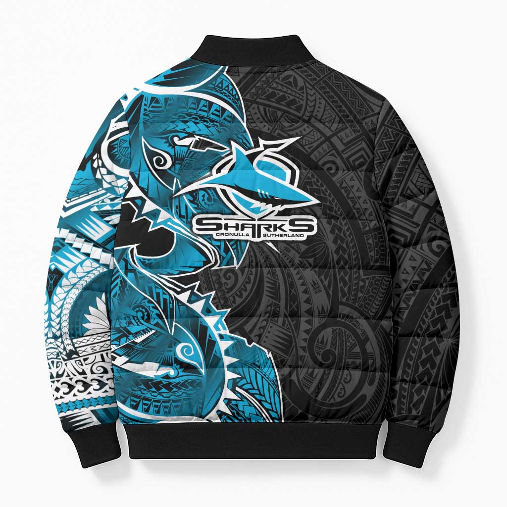 Cronulla Sharks Bomber Puffer Jacket Polynesian Tribal Tattoo Pacific Sport Art