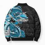 Cronulla Sharks Bomber Puffer Jacket Polynesian Tribal Tattoo Pacific Sport Art