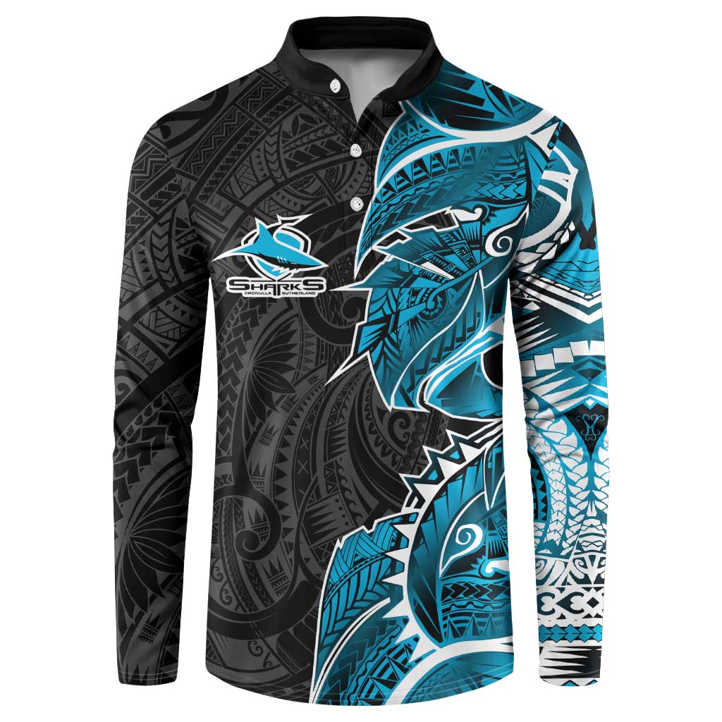 Cronulla Sharks Button Sweatshirt Polynesian Tribal Tattoo Pacific Sport Art