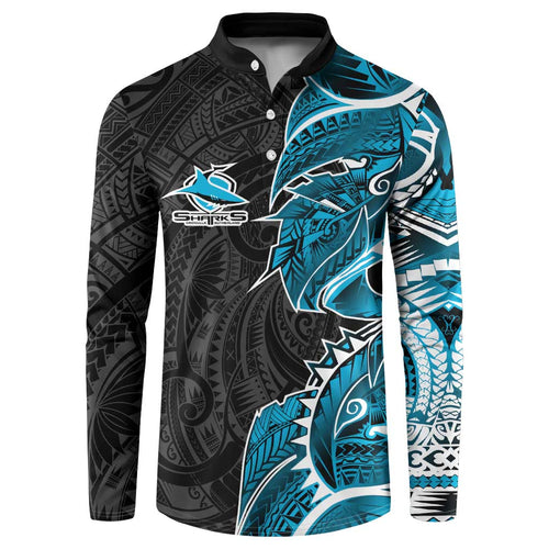 Cronulla Sharks Button Sweatshirt Polynesian Tribal Tattoo Pacific Sport Art