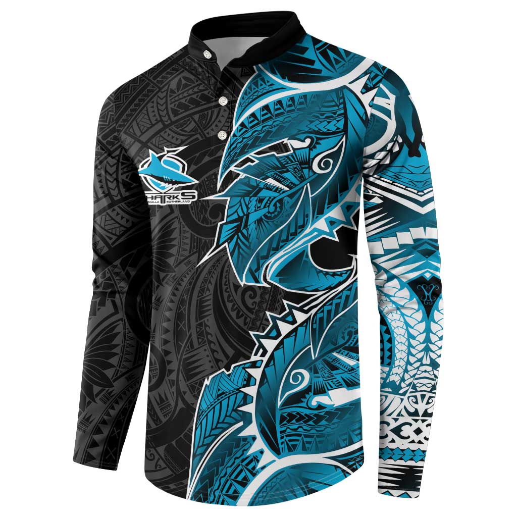 Cronulla Sharks Button Sweatshirt Polynesian Tribal Tattoo Pacific Sport Art