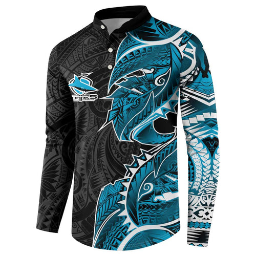Cronulla Sharks Button Sweatshirt Polynesian Tribal Tattoo Pacific Sport Art