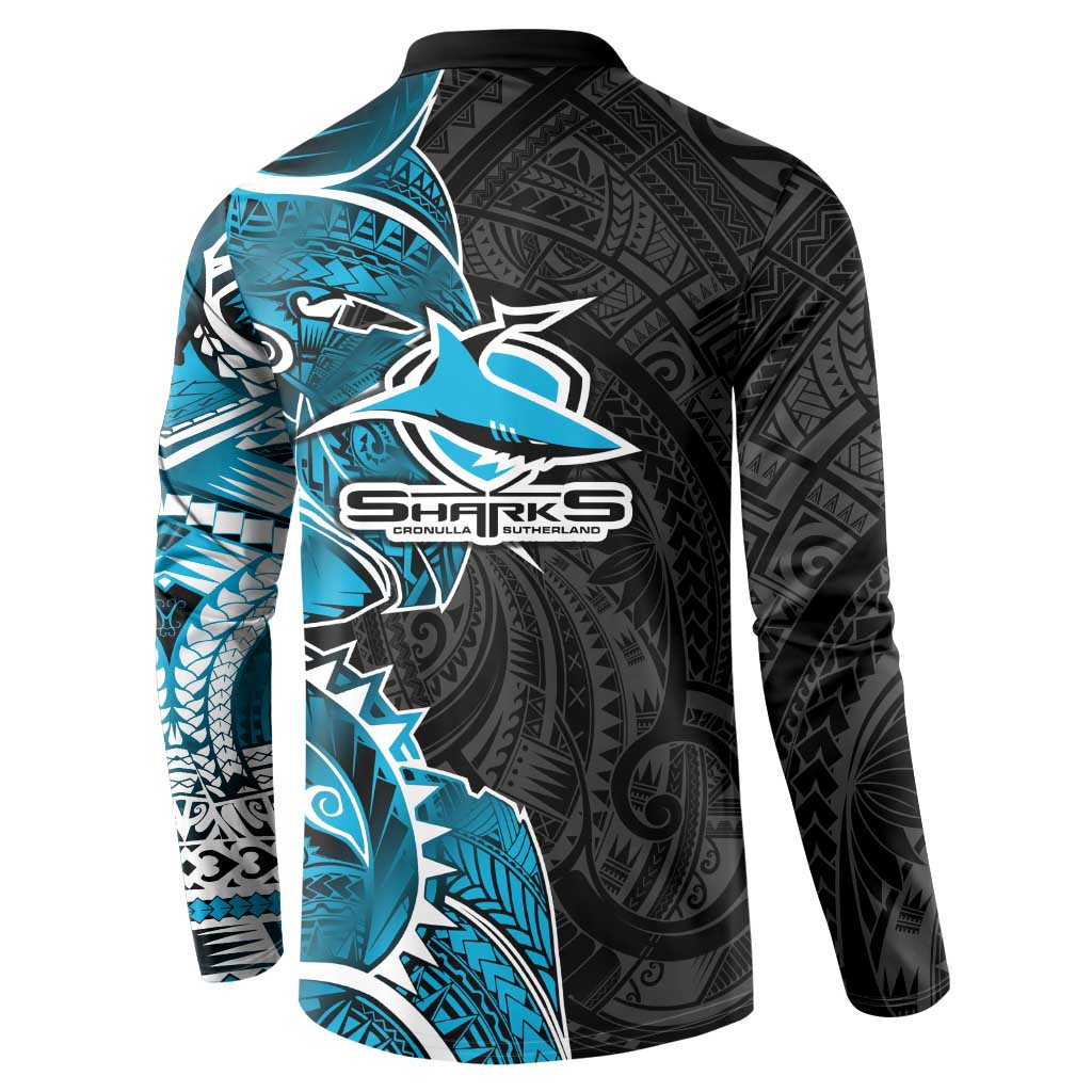 Cronulla Sharks Button Sweatshirt Polynesian Tribal Tattoo Pacific Sport Art