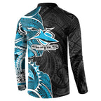 Cronulla Sharks Button Sweatshirt Polynesian Tribal Tattoo Pacific Sport Art