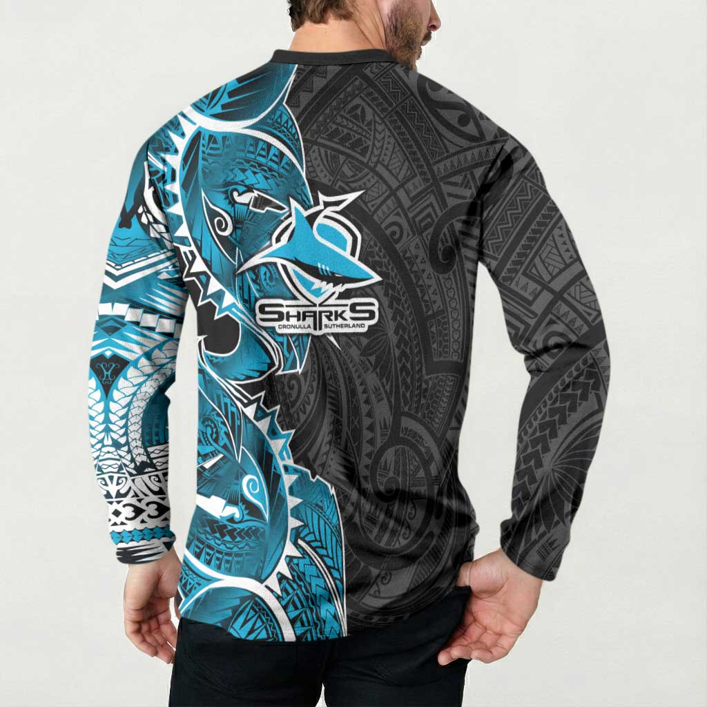 Cronulla Sharks Button Sweatshirt Polynesian Tribal Tattoo Pacific Sport Art