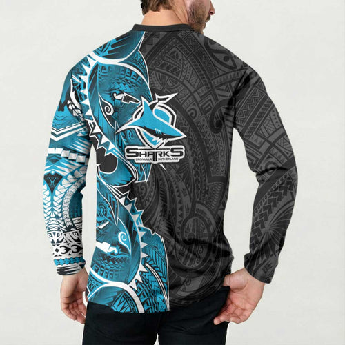 Cronulla Sharks Button Sweatshirt Polynesian Tribal Tattoo Pacific Sport Art
