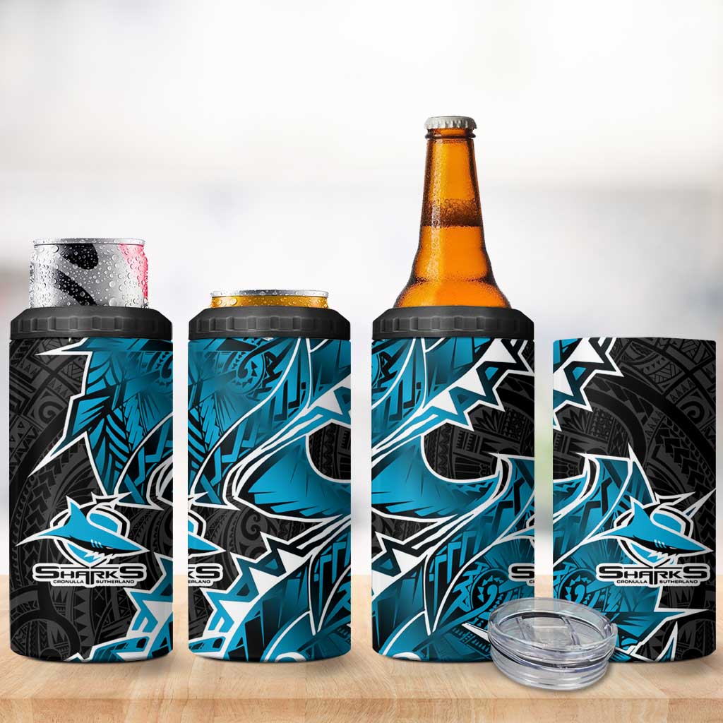 Cronulla Sharks 4 in 1 Can Cooler Tumbler Polynesian Tribal Tattoo Pacific Sport Art