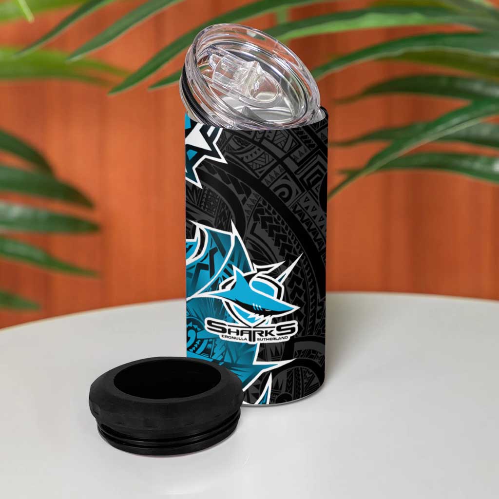 Cronulla Sharks 4 in 1 Can Cooler Tumbler Polynesian Tribal Tattoo Pacific Sport Art
