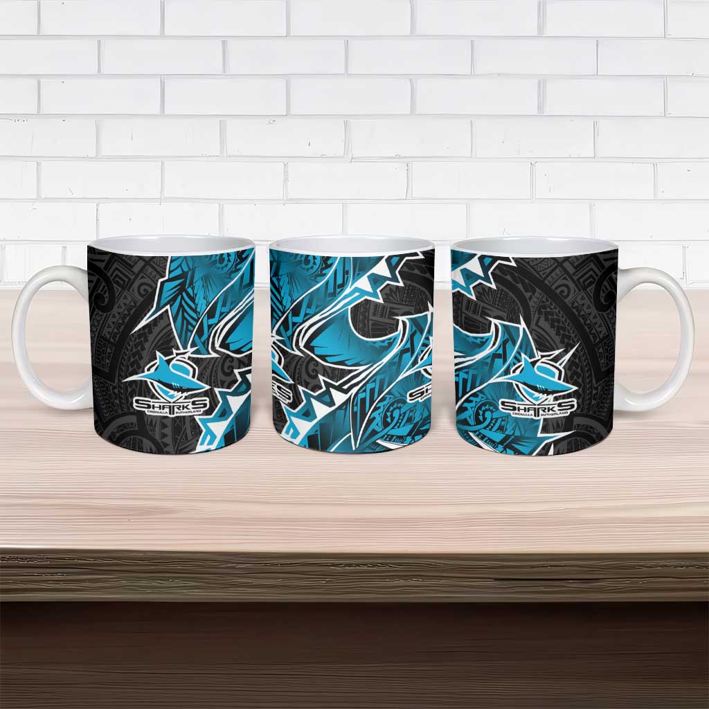 Cronulla Sharks Ceramic Mug Polynesian Tribal Tattoo Pacific Sport Art