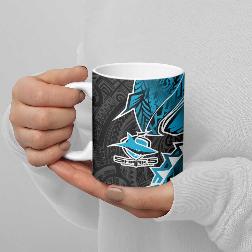 Cronulla Sharks Ceramic Mug Polynesian Tribal Tattoo Pacific Sport Art