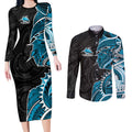 Cronulla Sharks Couples Matching Long Sleeve Bodycon Dress and Long Sleeve Button Shirt Polynesian Tribal Tattoo Pacific Sport Art