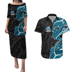 Cronulla Sharks Couples Matching Puletasi and Hawaiian Shirt Polynesian Tribal Tattoo Pacific Sport Art