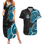 Cronulla Sharks Couples Matching Summer Maxi Dress and Hawaiian Shirt Polynesian Tribal Tattoo Pacific Sport Art