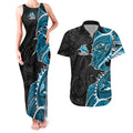 Cronulla Sharks Couples Matching Tank Maxi Dress and Hawaiian Shirt Polynesian Tribal Tattoo Pacific Sport Art