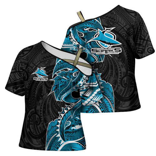 Cronulla Sharks Cross Shoulder Shirt Polynesian Tribal Tattoo Pacific Sport Art