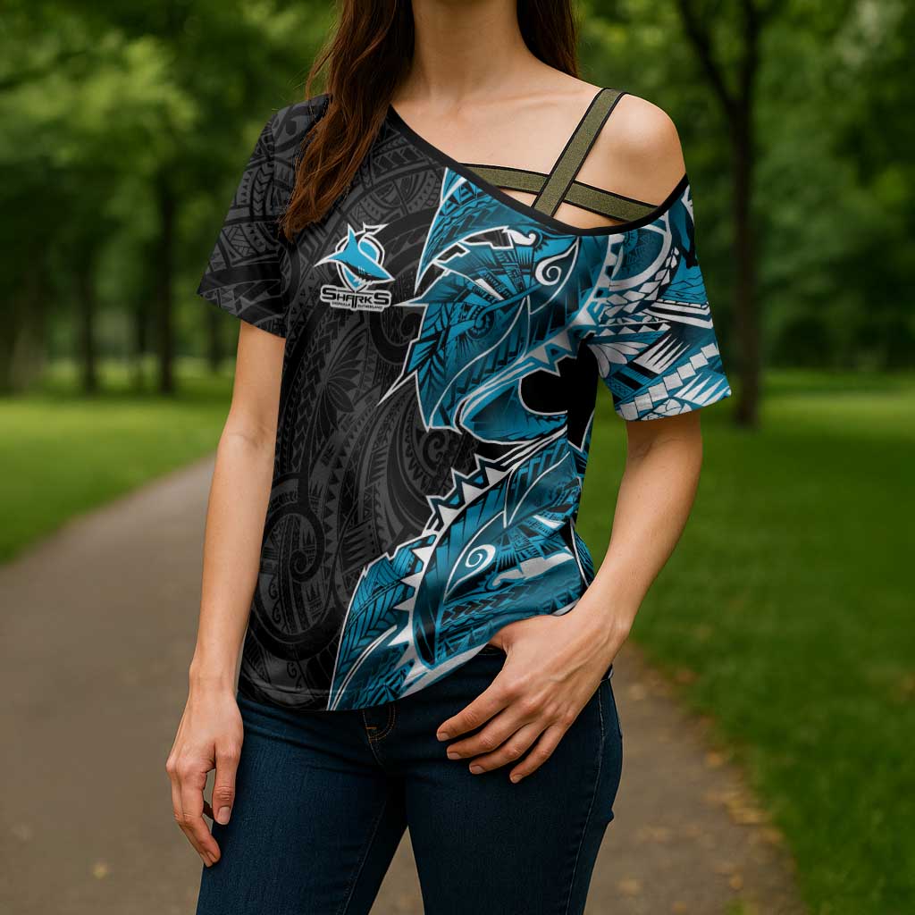 Cronulla Sharks Cross Shoulder Shirt Polynesian Tribal Tattoo Pacific Sport Art
