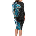 Cronulla Sharks Family Matching Long Sleeve Bodycon Dress and Hawaiian Shirt Polynesian Tribal Tattoo Pacific Sport Art