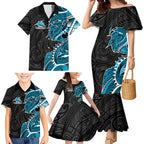 Cronulla Sharks Family Matching Mermaid Dress and Hawaiian Shirt Polynesian Tribal Tattoo Pacific Sport Art