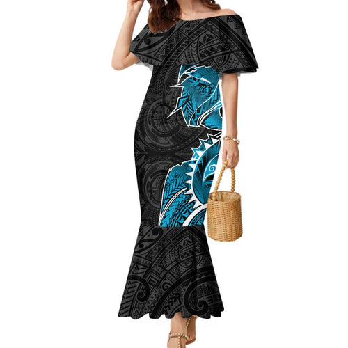 Cronulla Sharks Family Matching Mermaid Dress and Hawaiian Shirt Polynesian Tribal Tattoo Pacific Sport Art