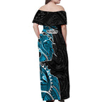 Cronulla Sharks Family Matching Off Shoulder Maxi Dress and Hawaiian Shirt Polynesian Tribal Tattoo Pacific Sport Art