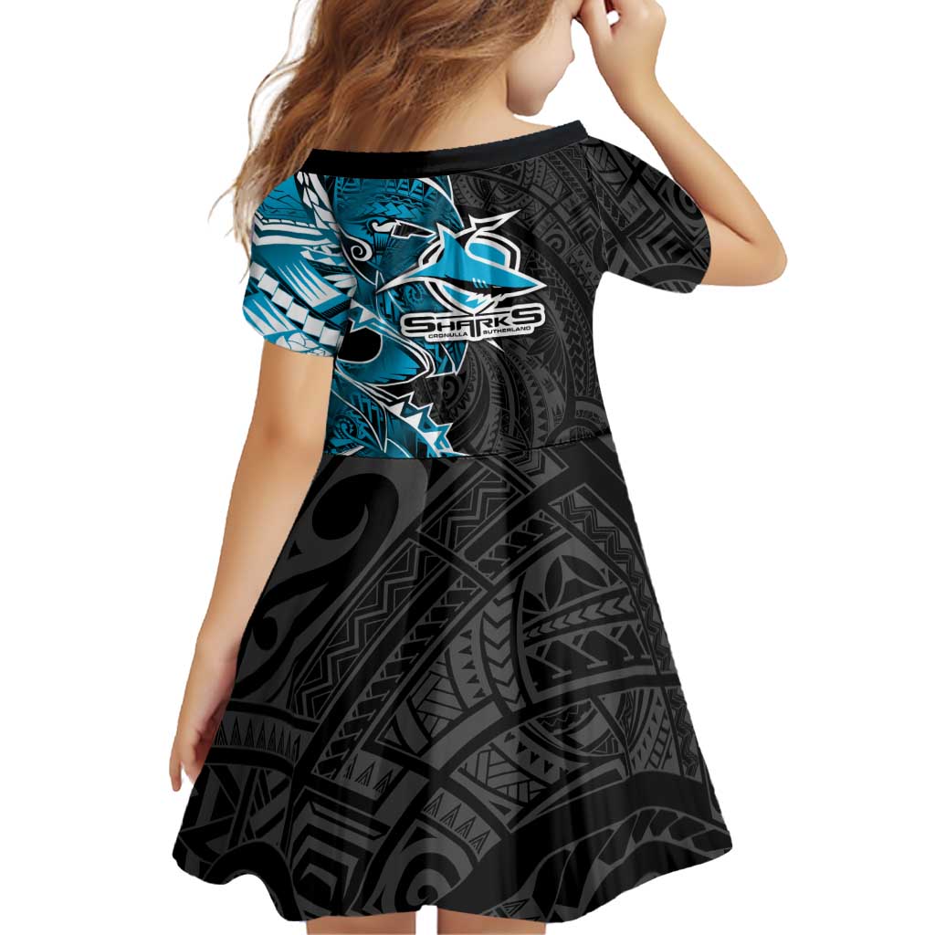 Cronulla Sharks Family Matching Off Shoulder Short Dress and Hawaiian Shirt Polynesian Tribal Tattoo Pacific Sport Art