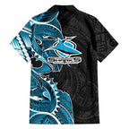 Cronulla Sharks Family Matching Off Shoulder Short Dress and Hawaiian Shirt Polynesian Tribal Tattoo Pacific Sport Art
