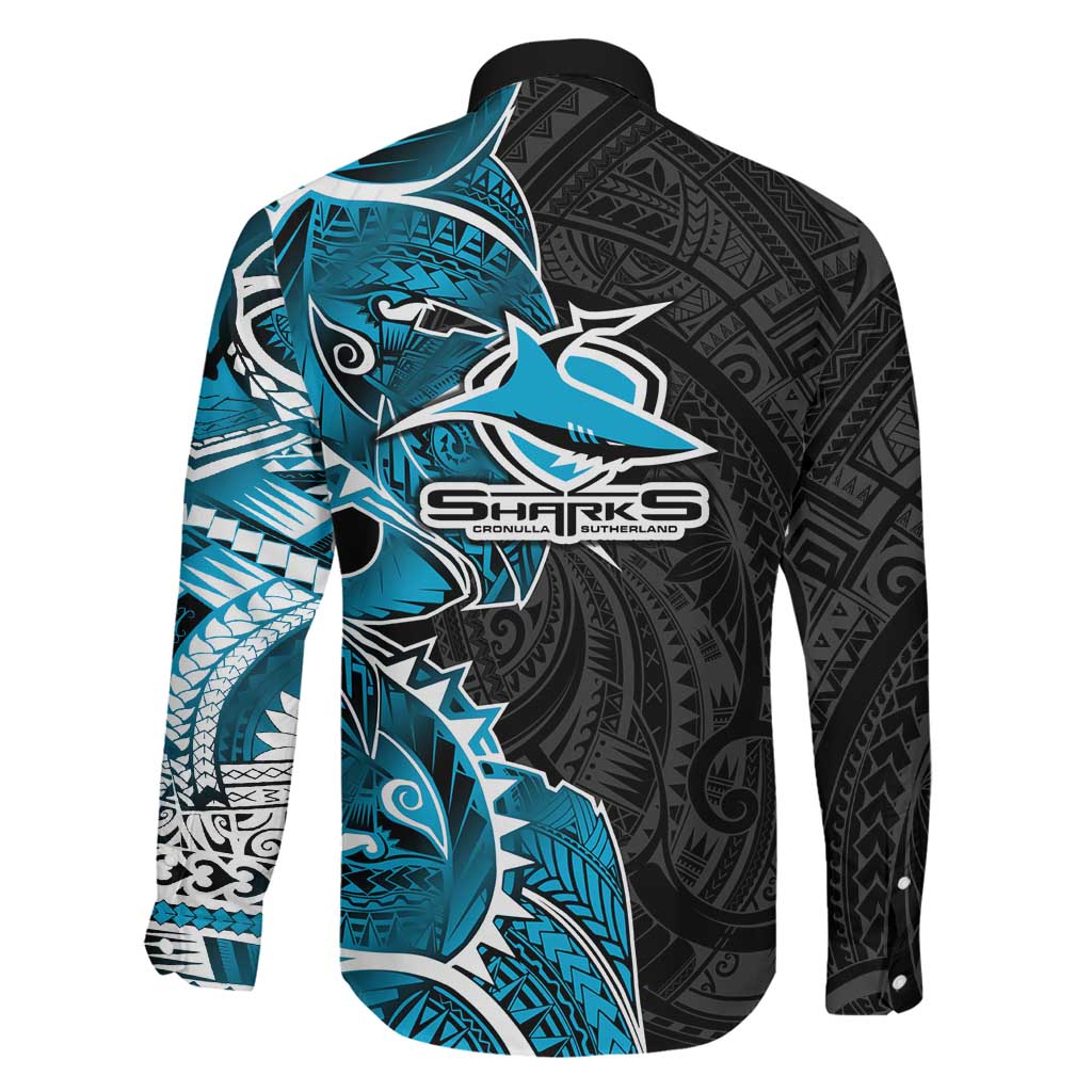 Cronulla Sharks Family Matching Off Shoulder Short Dress and Hawaiian Shirt Polynesian Tribal Tattoo Pacific Sport Art