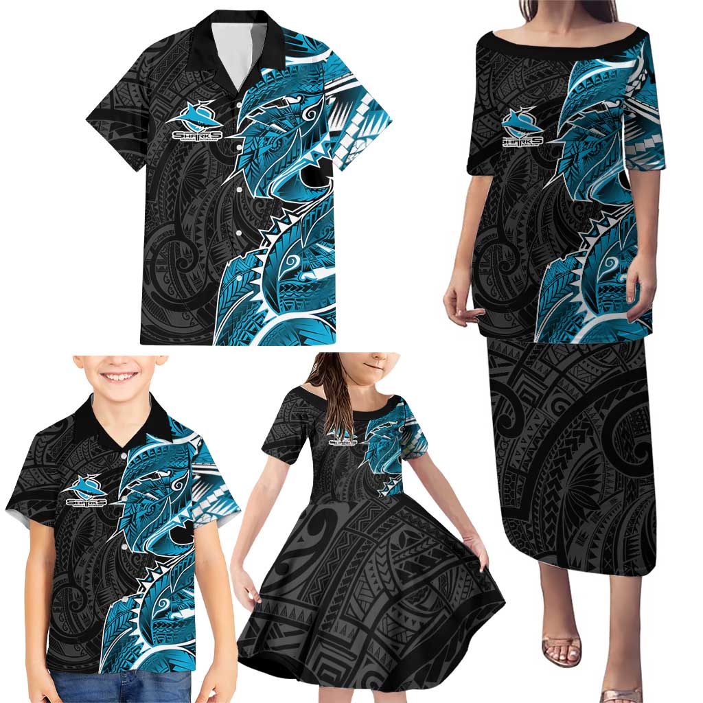 Cronulla Sharks Family Matching Puletasi and Hawaiian Shirt Polynesian Tribal Tattoo Pacific Sport Art