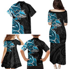 Cronulla Sharks Family Matching Puletasi and Hawaiian Shirt Polynesian Tribal Tattoo Pacific Sport Art